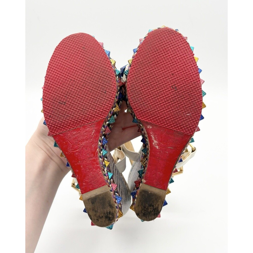 Christian Louboutin Multicolor Rainbow Leather Cataclou Espadrille Wedges EU 35 - Picture 10 of 11